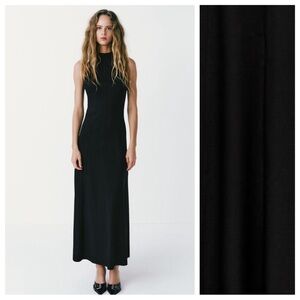 NWT. Zara Black Long Swing Skirt Sleeveless Dress. Size S.